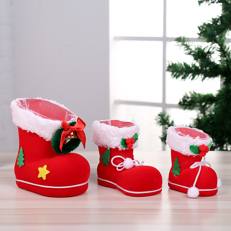 圣诞创意植绒靴小礼品袋糖果靴摆件圣诞树挂件糖果罐批发