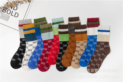 袜子女中筒袜双gg字母女堆堆袜百搭白领学院风格潮袜咖啡色|ru