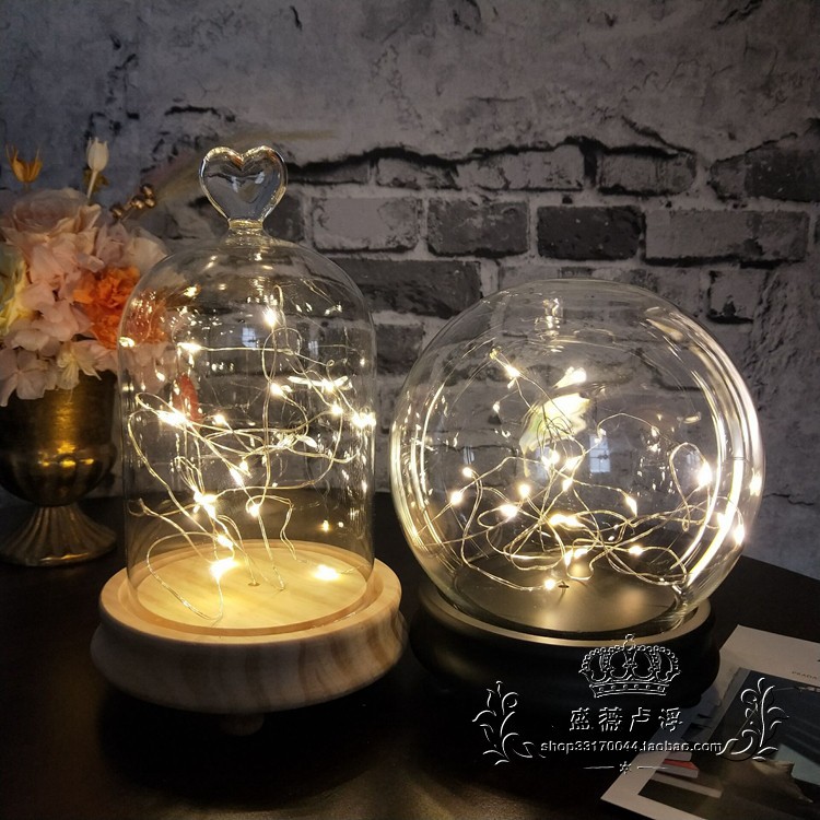 永生花玻璃罩带灯串发光透明瓶子小夜灯微景观摆件毕业季diy礼物|ms