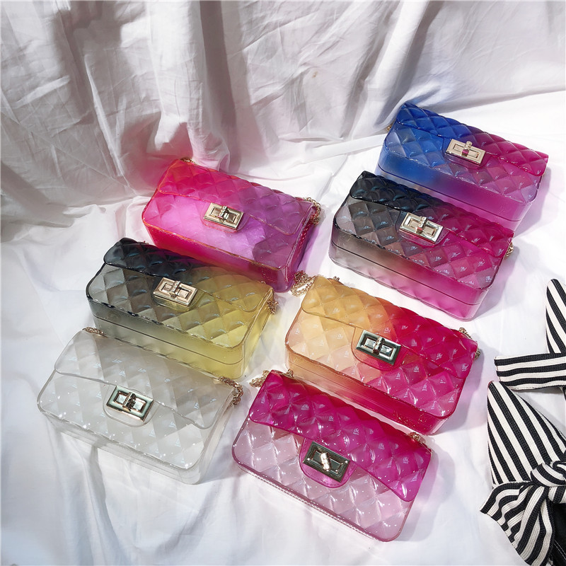 2025 Summer New gradient color jelly bag, ins diamond chain small square bag, single-shoulder crossbody women's bag Item Picture