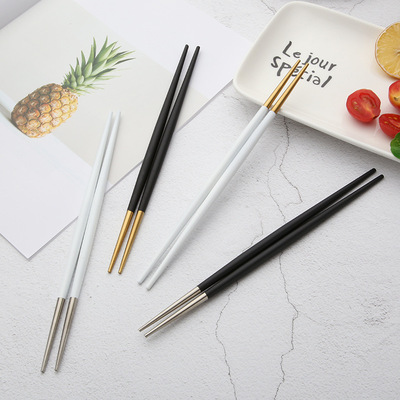 304不鏽鋼筷子亞光拉絲葡萄牙黑金色日式壽司筷日用商超圓筷子