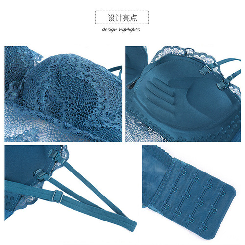 Women's underwear set, women's breast-retracting bra, push-up small breast anti-sagging bra, no rims, sexy thin top-up bra