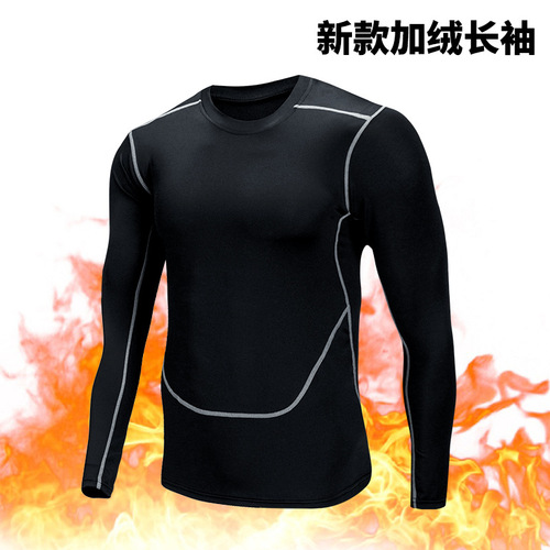  Amazon Fitness Clothing Wholesale Men's Autumn/Winter Thick Fleece Running Exercise Top and Bottom Set