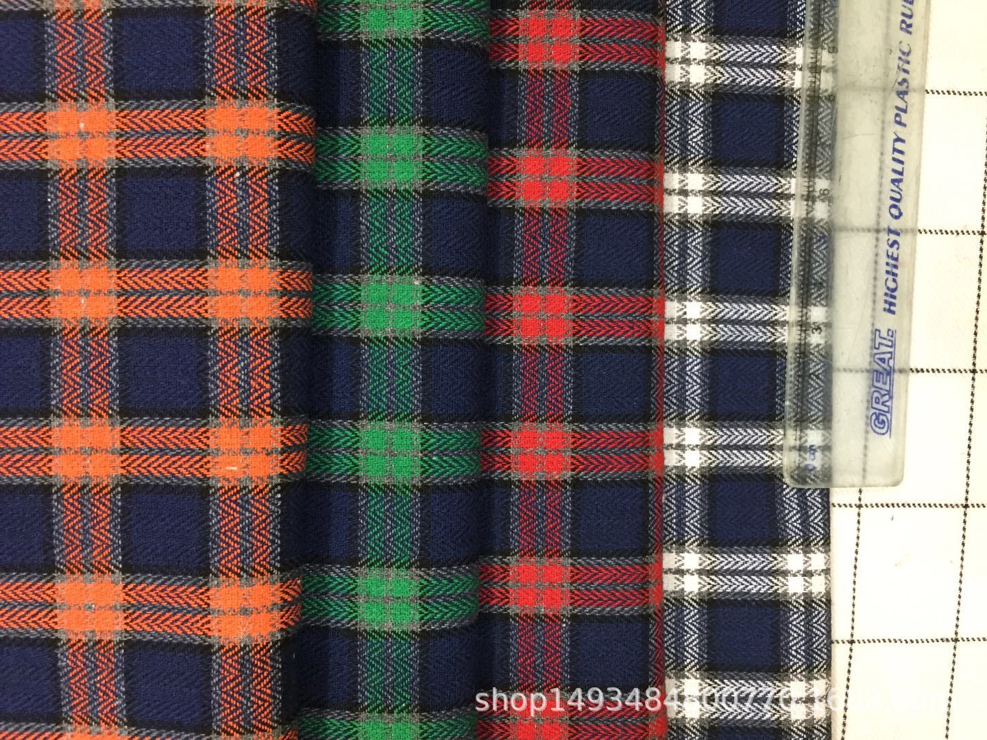 斜纹单面法兰绒面料21支涤棉再生棉色织格子布小格子鞋帽工艺料