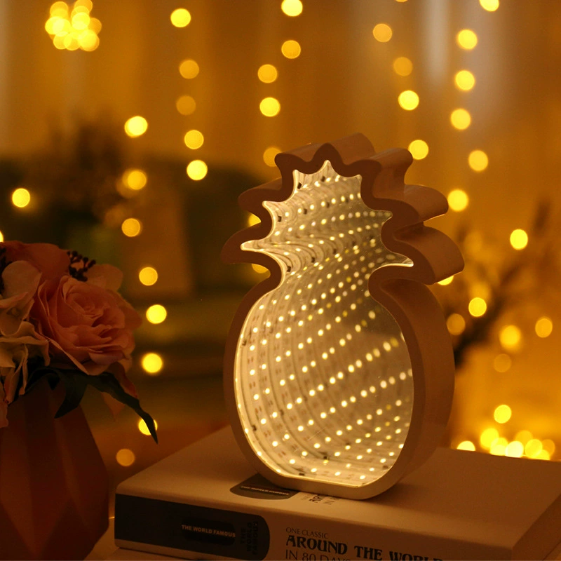 3D туннель LED ночник, декоративная лампа с зеркальным эффектом, USB батарея, формы звезда/сердце/дерево