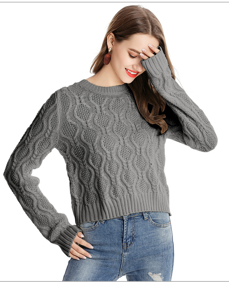 solid color round neck pullover sweater NSYH22106