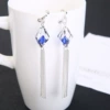 Silver blue diamond, ear clips