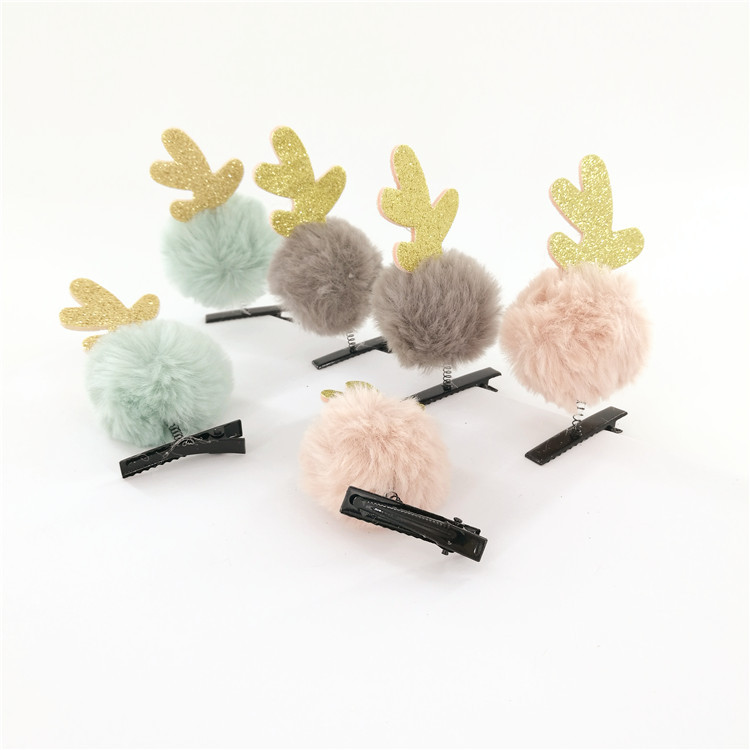 聖誕毛球鹿角發夾 可愛發夾 聖誕節日裝飾品禮品 高檔裝扮道具