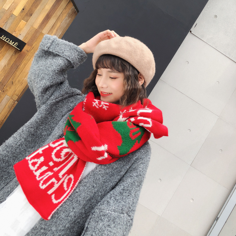 Paire de châles chauds en tricot d'hiver de Noël pour sœurs et étudiantes, écharpe douce, cadeau de Noël_voghion.com