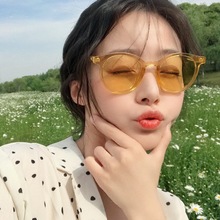 韓國ins網紅透明黃色墨鏡女復古小框圓框素顏百搭小臉太陽眼鏡潮