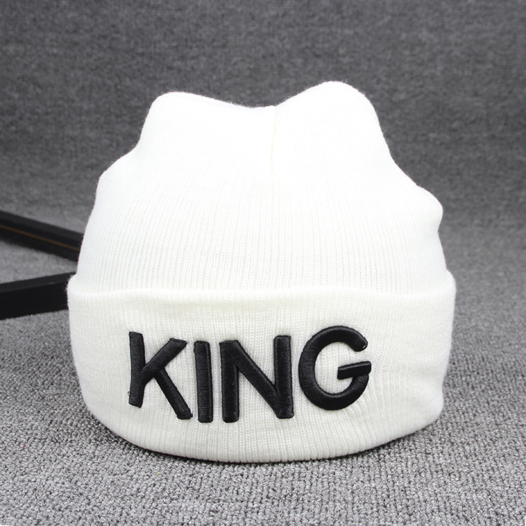Ny king queen stickad mössa tredimensionell broderi herr- och dammode Pullover varm ullmössa_voghion.com