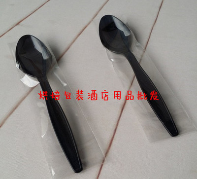 一次性独立包装黑色勺子汤勺/环保勺/塑料勺/冰激凌勺子饭羹100只