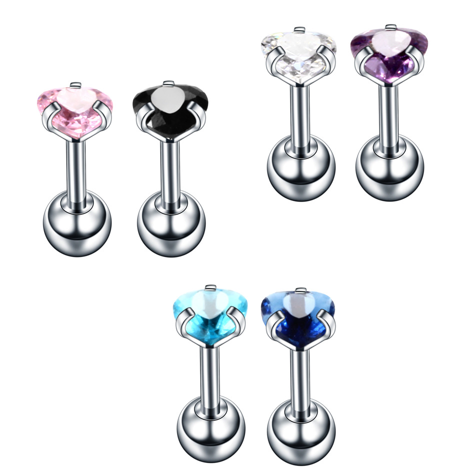 Fashion Heart Shape Stainless Steel Inlay Zircon Ear Studs 1 Piece display picture 3