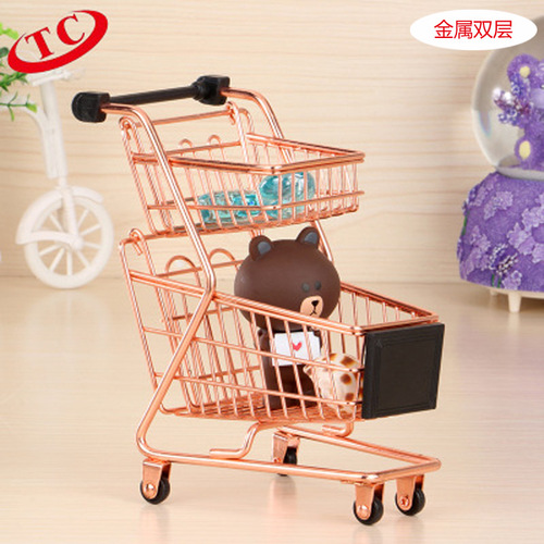 Creative metal mini shopping cart craft display handcart toy manufacturer supermarket trolley desk storage