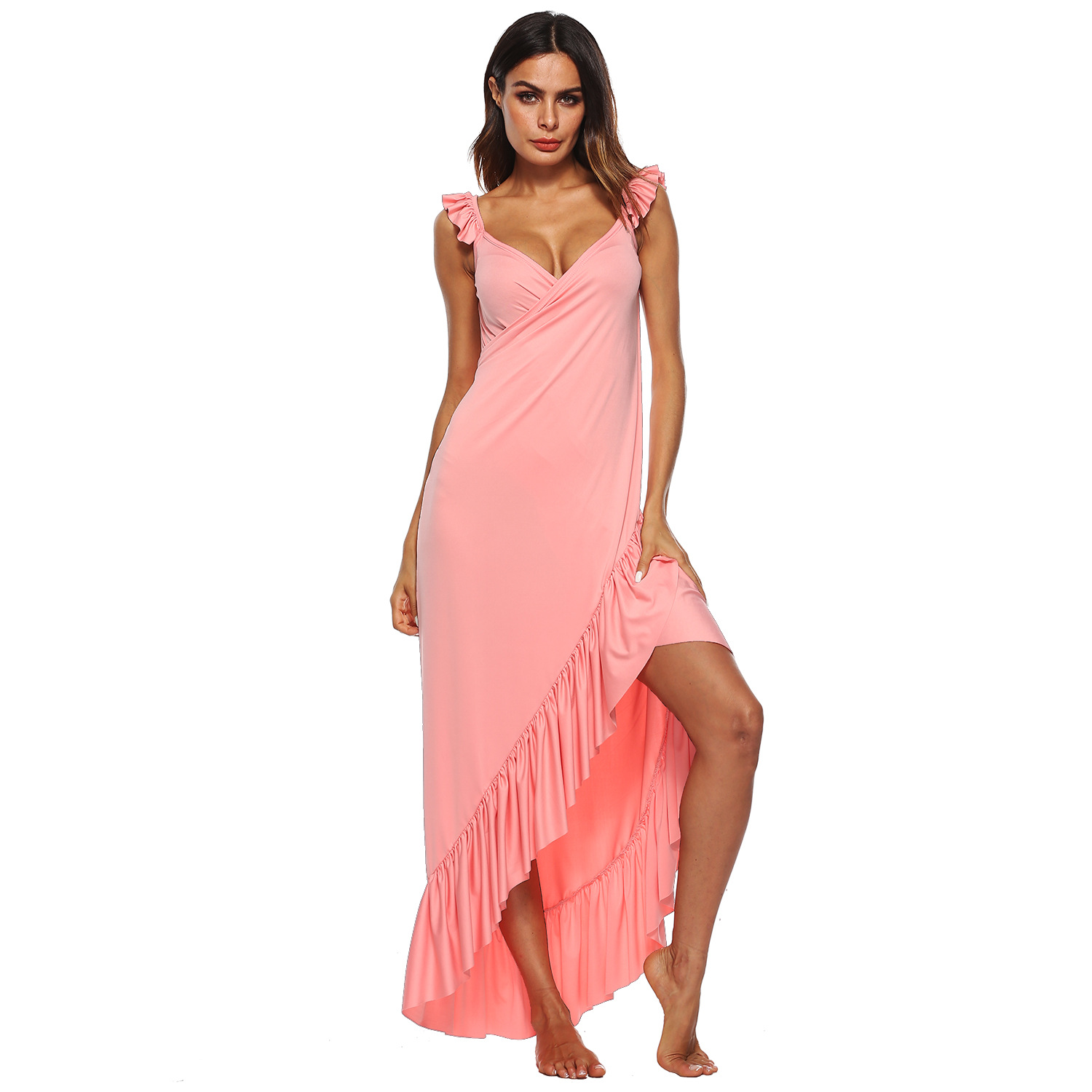 Ruffle Beach Dress Outdoor Sun Protection Floor Length Versatile Style Wholesale Available bulk order