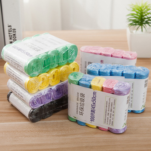 Thickened point-break garbage bag disposable plastic bag kitchen color medium garbage bag packaging random 5 rolls