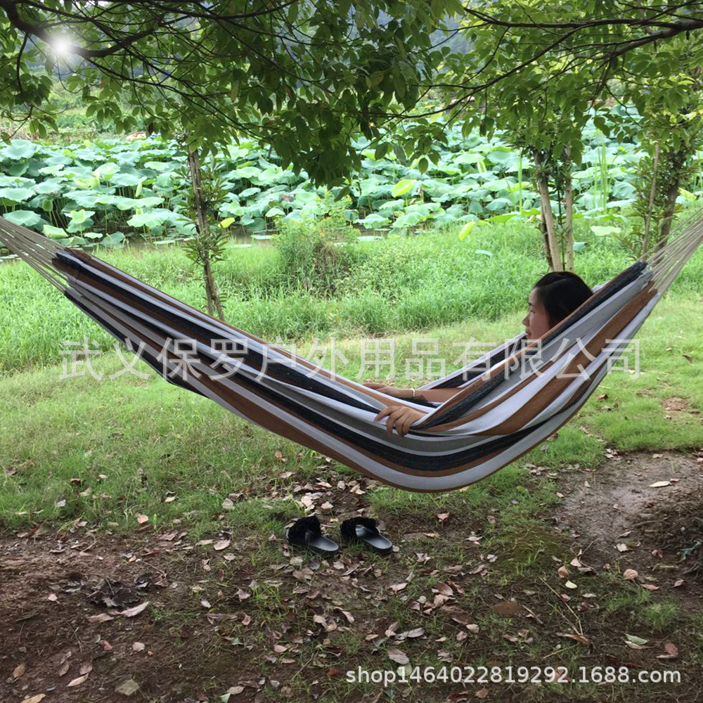 해먹 야외 안티 롤오버 캔버스 스윙 여행 장비 레저 캠핑 단일 더블 컬러 스트립 해먹 로프