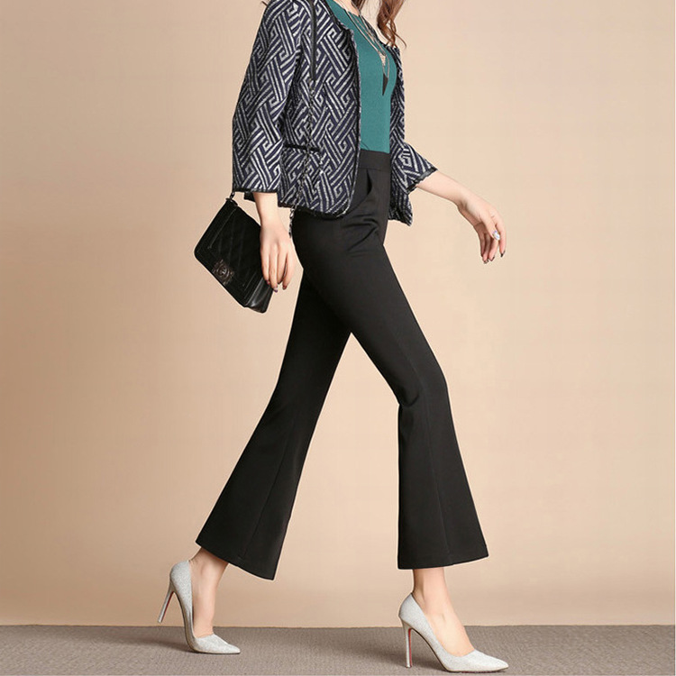 新款时尚百搭九分裤显瘦开叉微喇裤夏季女式弹力九分裤女夏 针织