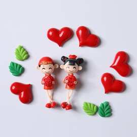 创意新郎新娘喜庆冰箱贴婚庆磁铁磁贴3D立体创意吸铁石结婚装饰品