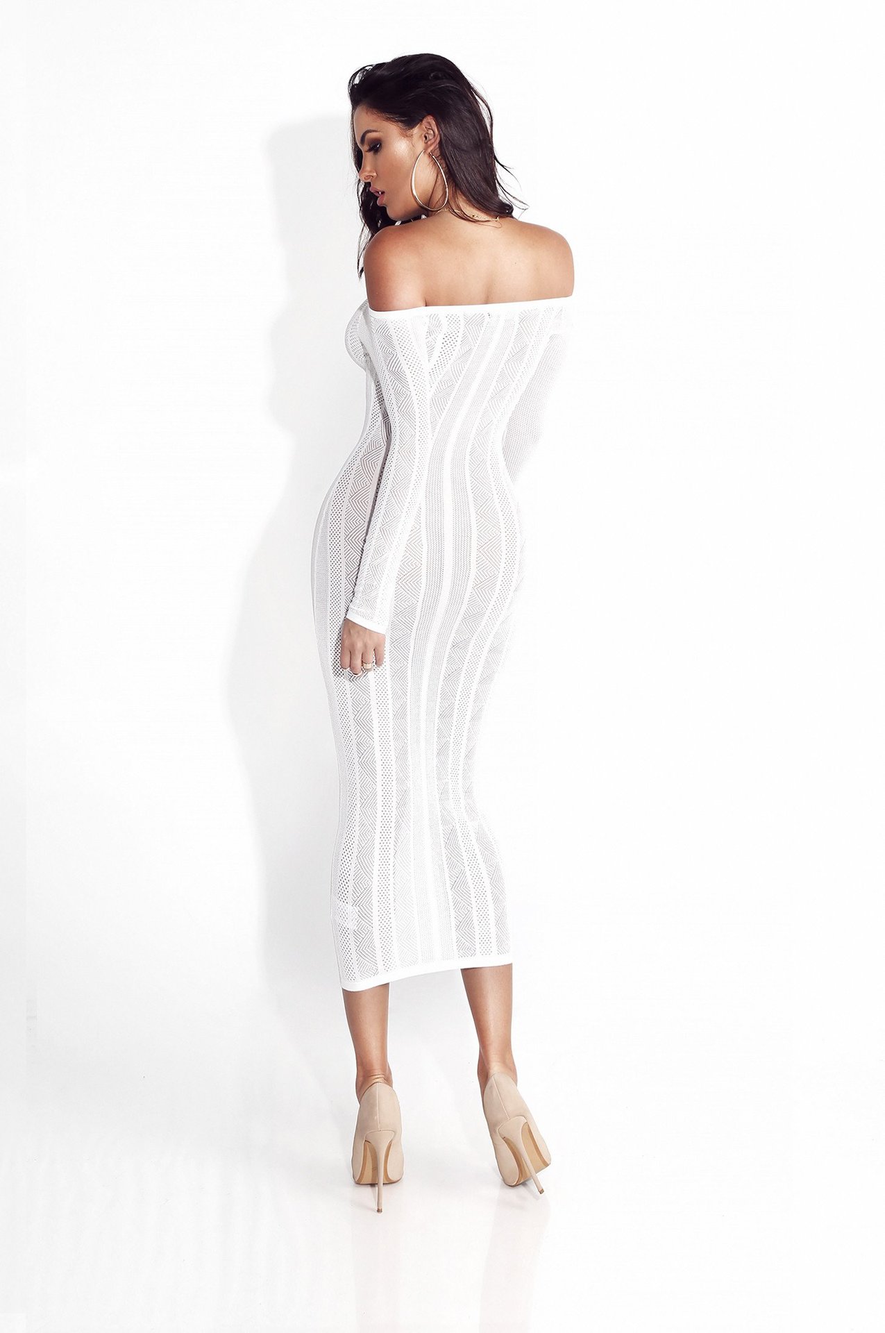 Sheer Knit Maxi Dress Off Shoulder Slim Fit Long Sleeve Autumn Fashion Wholesale Available