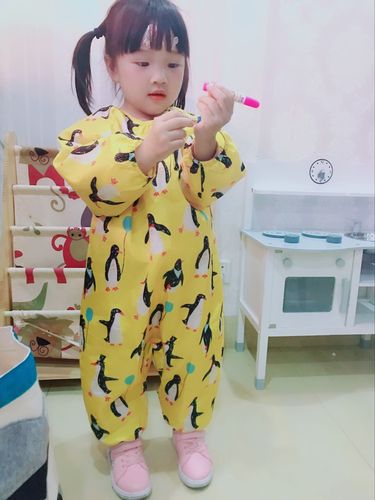 Korean version of multi-functional lightweight waterproof painting clothes, eating clothes and reverse dressing enbihouse children's one-piece coveralls