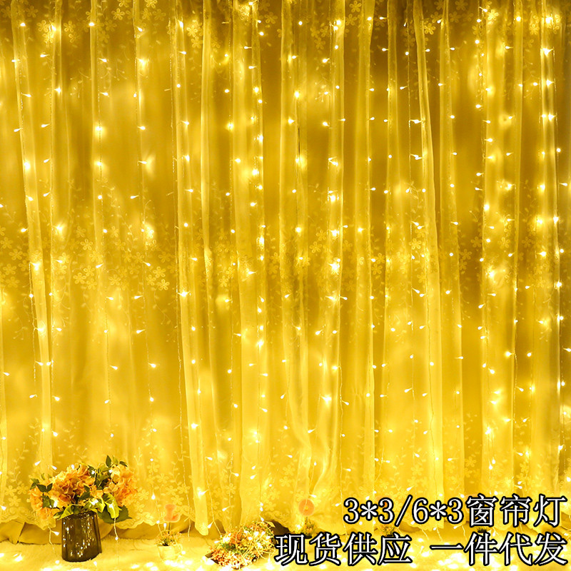 LED de alta y baja tensión cortina de luz 3*3 M 300 luces de hielo tira de luz solar Festival de color Cadena de luz impermeable alambre de cobre Cadena de luz