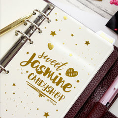 活頁板v 燙金6孔活頁手帳A6分隔頁today尺/周月透明PVC分隔