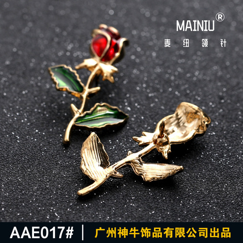 AAE017 Fashion Rose Branch Suit Boutonniere Korean Version Unisex Metal Flower Dress Pin