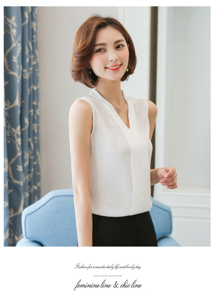 外贸雪纺衫女2022夏季新款时尚背心 V领无袖大码打底女装上衣衬衫详情12