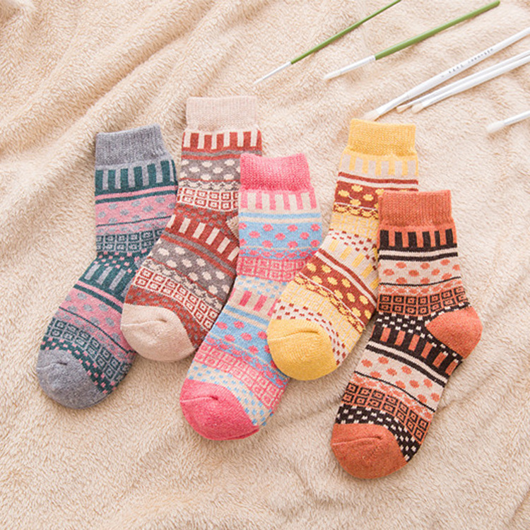 Socks Women's Mid-tube socks autumn and winter thick warm ladies rabbit wool socks thick line polka dot ethnic cashmere socks women Socks Women's Mid-tube socks autumn and winter thick warm ladies rabbit wool socks thick line polka dot ethnic cashmere socks women