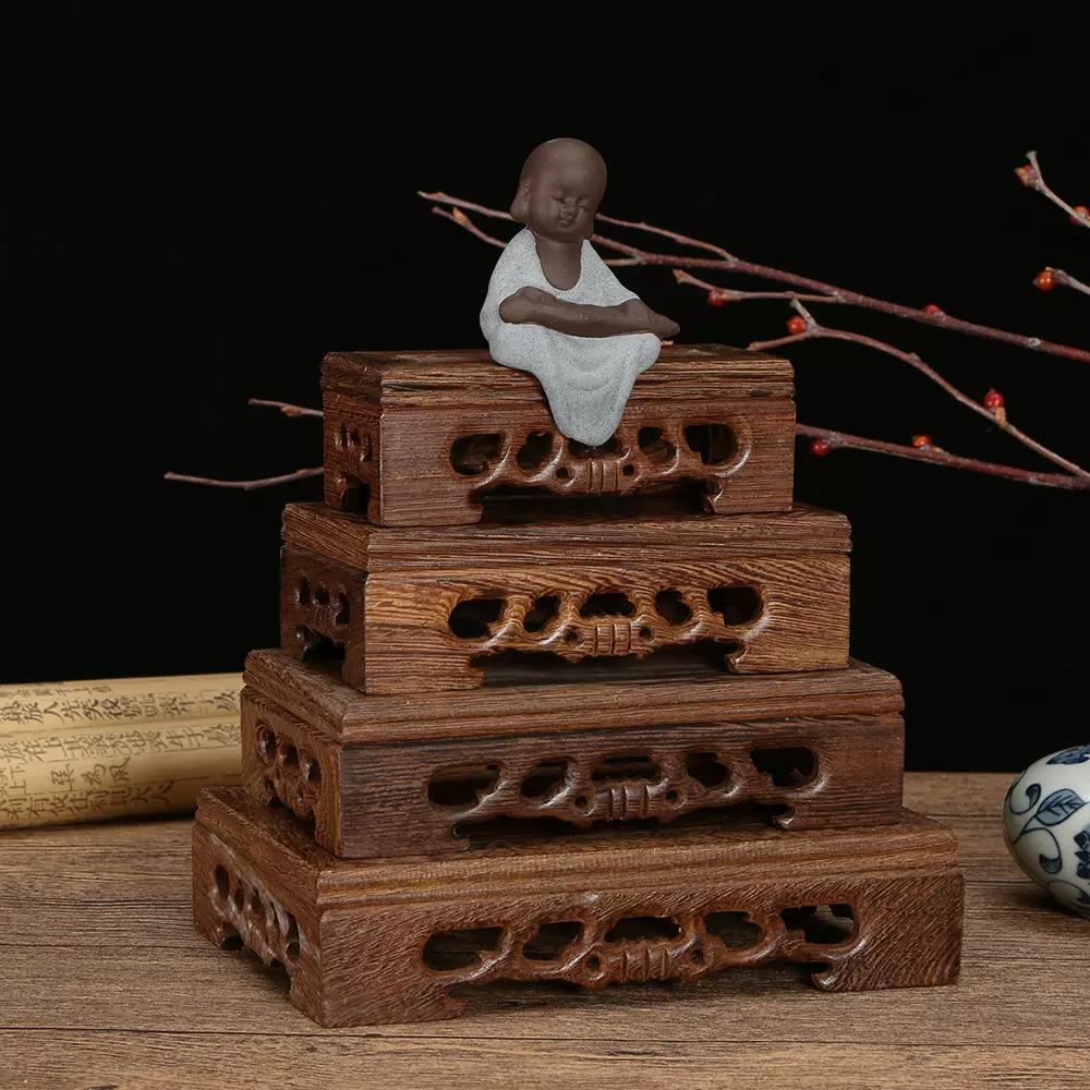 鸡翅木长方木托雕刻工艺品奇头花盆佛像茶壶鱼缸摆件底座根雕摆件
