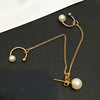 Fashionable earrings from pearl with tassels, chain, ear clips, Korean style, wholesale