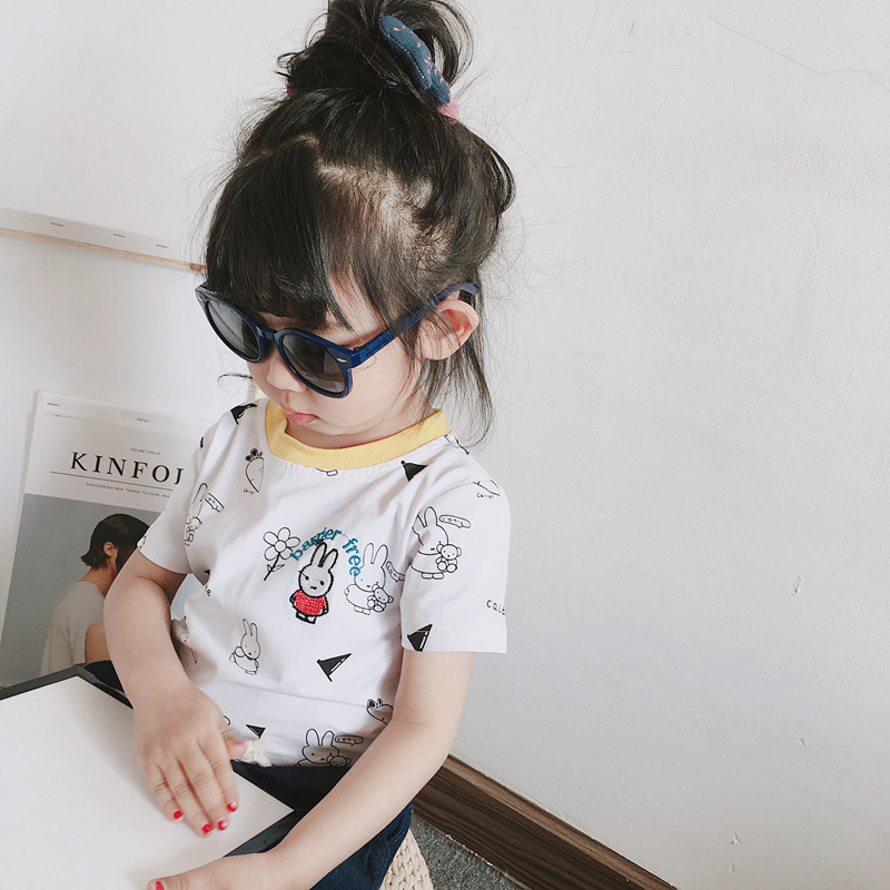 2019 Korean Edition men and women summer children baby lovely Bunny Carrot Cartoon Color matching Short sleeved