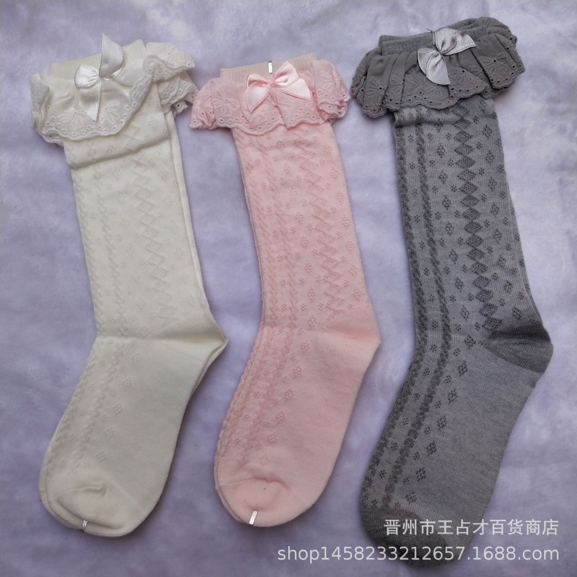 童袜全棉 夏网眼中筒袜 婴幼童儿童空调蝴蝶结袜 防蚊袜子