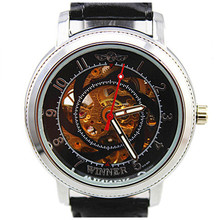 时尚镂空男士机械手表TWINNER商务真皮表带男款全自动机械手表