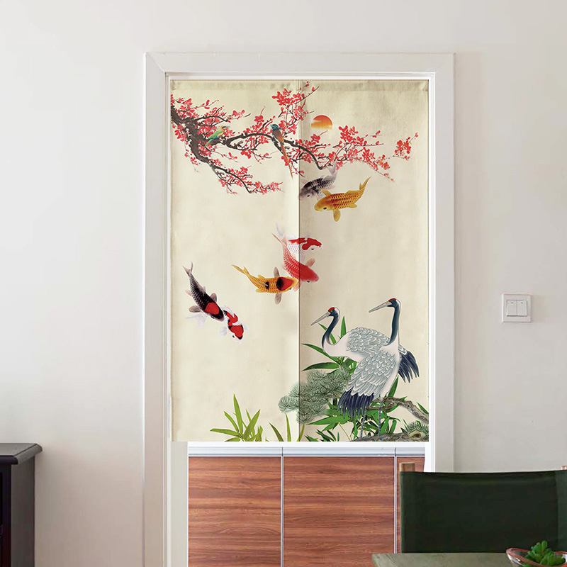 Chinese Style Cotton Linen Door Curtain Living Room Bedroom Aisle Feng Shui Curtain Entrance Partition Half Curtain Kitchen Blocking Curtain