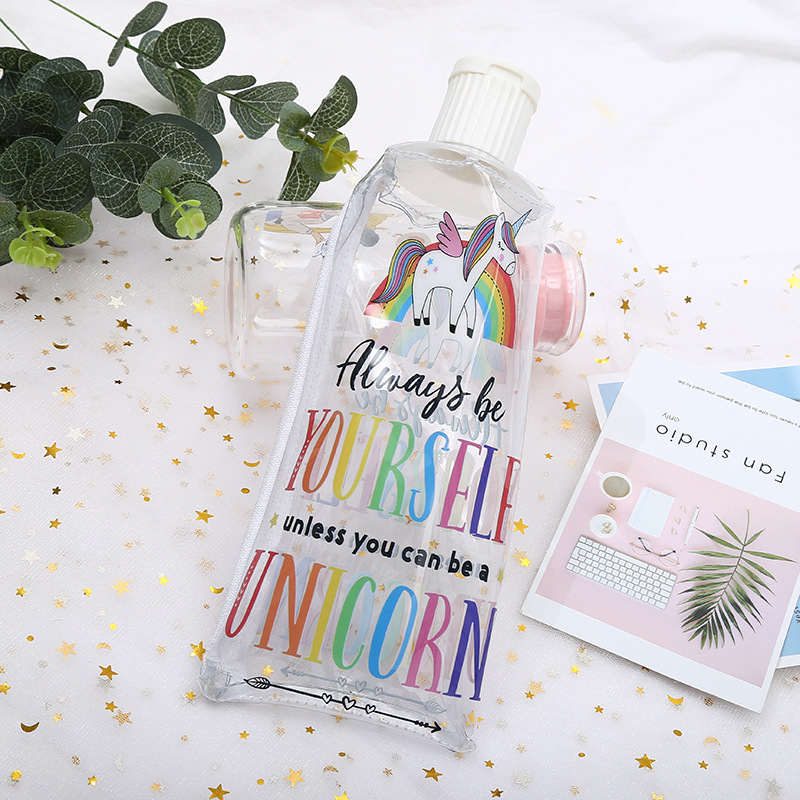 Unicorn transparente PVC pluma bolsa de dibujos animados creativo unicornio dentífrico papelería estudiante bolsa de almacenamiento estuchero desde detail image 10