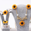 Accessory, necklace solar-powered, earrings, ring, bracelet, set, European style, flowered, 4 piece set, wholesale