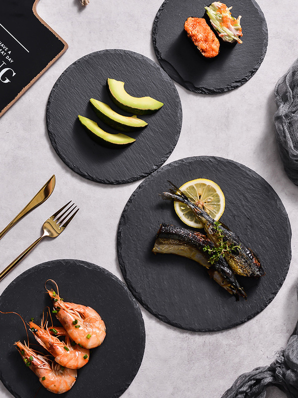 Natural rock plate restaurant steak sushi plate black stone plate barbecue plate advanced banquet rock western plate