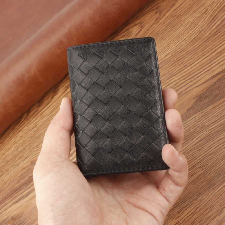 En stock bolso de la tarjeta de visita de piel de oveja de los hombres de gran capacidad tejida titular de la tarjeta Multi titular de la tarjeta de visita Mini titular de la tarjeta de crédito caso 3104
