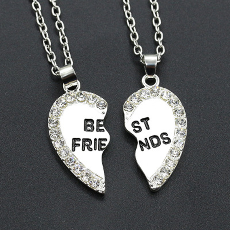 Fashion Heart English Letters Best Friends Pendant Copper Inlaid Zircon Necklace display picture 4