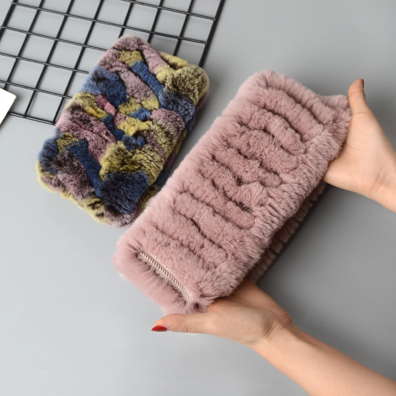 2022獭兔毛编织脖套围脖冬季女士加厚加密保暖高弹力套头皮草围巾