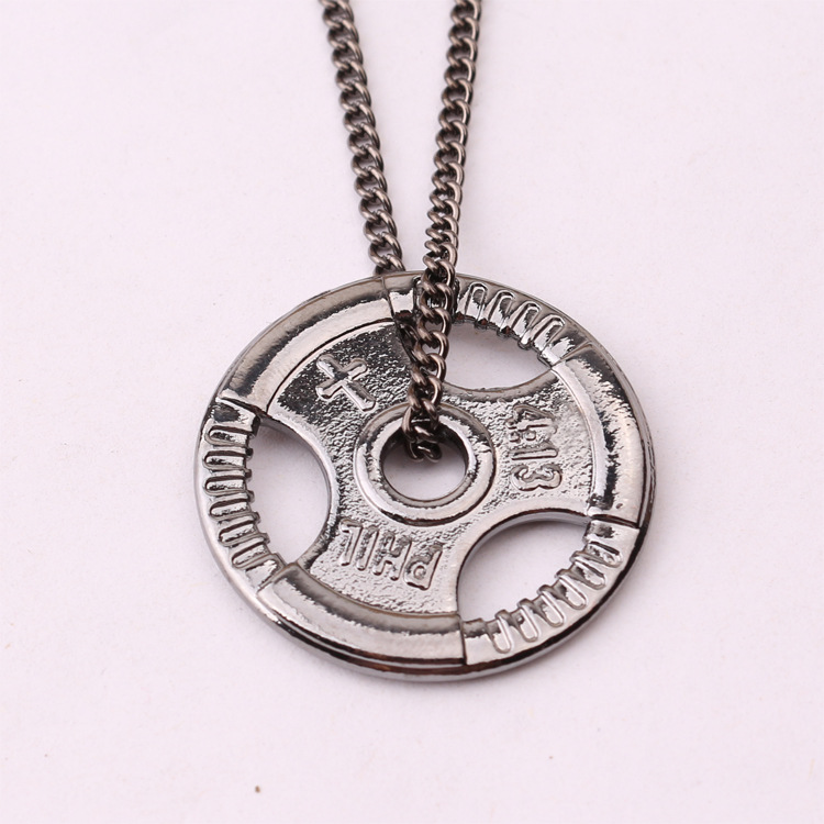 Barbell Pendant Necklace Personalised Titanium Steel Sports Gift_voghion.com