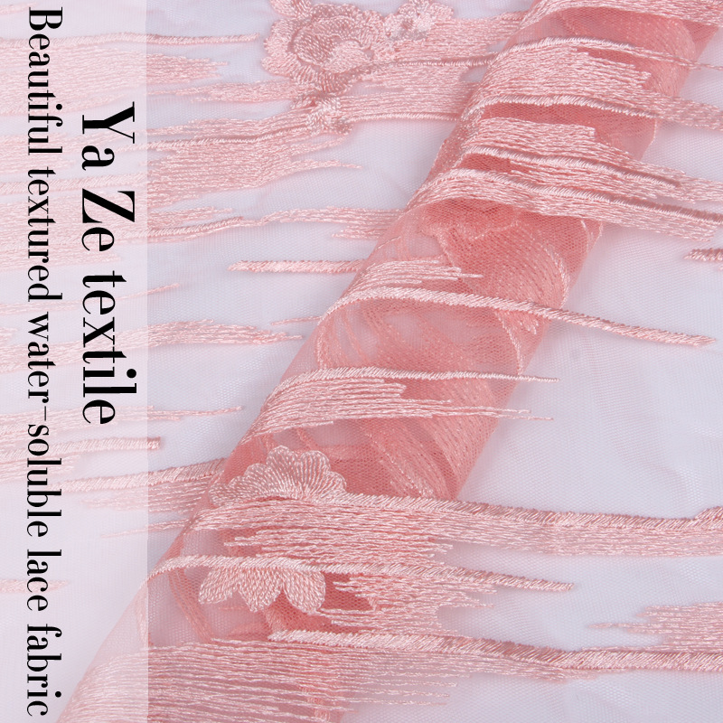 雅泽纺织网底网纱绣花布 水溶蕾丝刺绣面料 时尚裙子礼服婚纱面料|ru