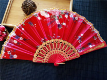 新款扇子欧式吉普赛风情蕾丝边舞蹈折扇  塑料色丁布扇子多色