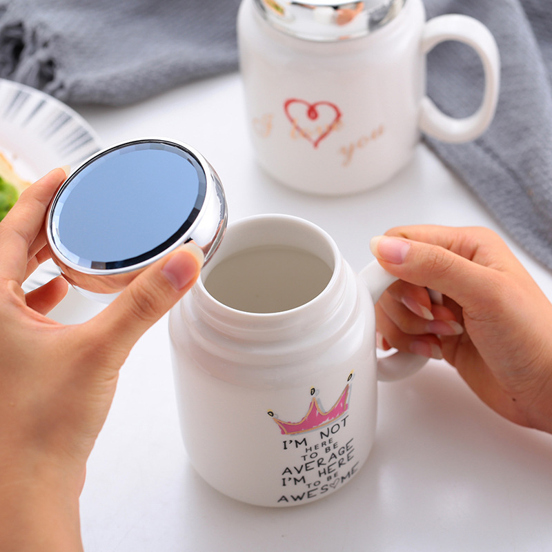 Mug with mirror creative office ceramic cup gift business insulation Coffee Cup logo wholesale