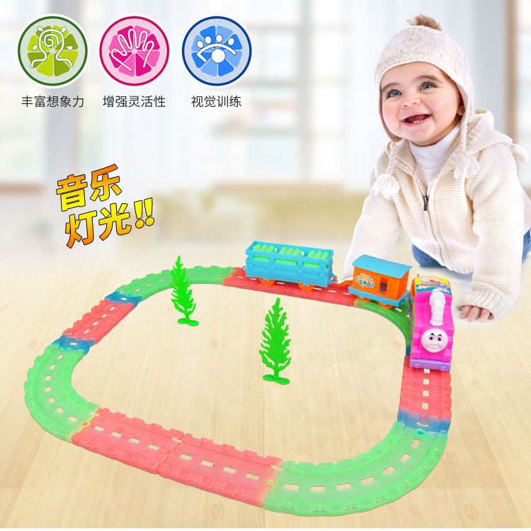 Los niños DIY montado velocidad eléctrica pista tren juguetes educativos juguetes de los niños al por mayor