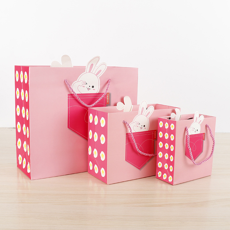 Cartoon Children's Day Gift Tote Bag Cute Pink Rabbit Folding Gift Paper Bag display picture 1