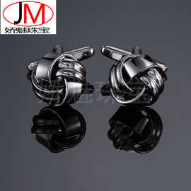 娇魅珠宝 铜材料电镀铑枪黑色麻花袖扣 法式衬衫袖口袖扣厂家批发