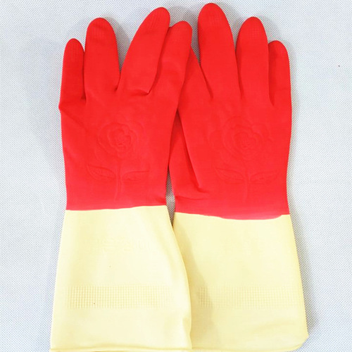 Xianghua latex rubber gloves labor protection gloves housework laundry washing dishes Dolida two-color gloves velvet lining wholesale